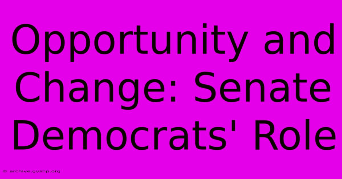 Opportunity And Change: Senate Democrats' Role